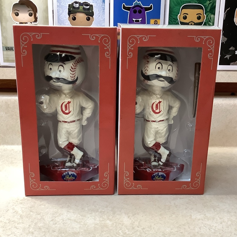 (2) Cincinnati Reds Skyline Chili 2019 Mr. Redlegs 150 Series Bobblehead RARE